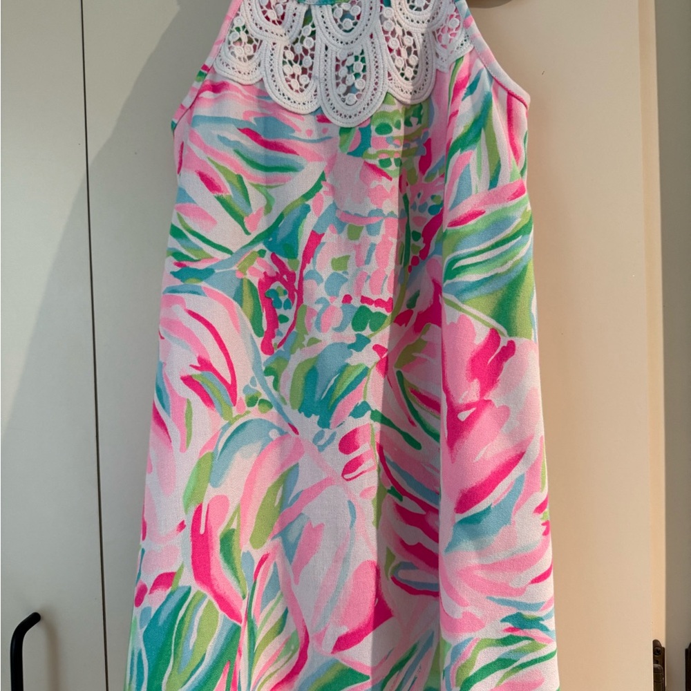 Lilly Pulitzer Pink and Green Sleeveless Halter Sundress